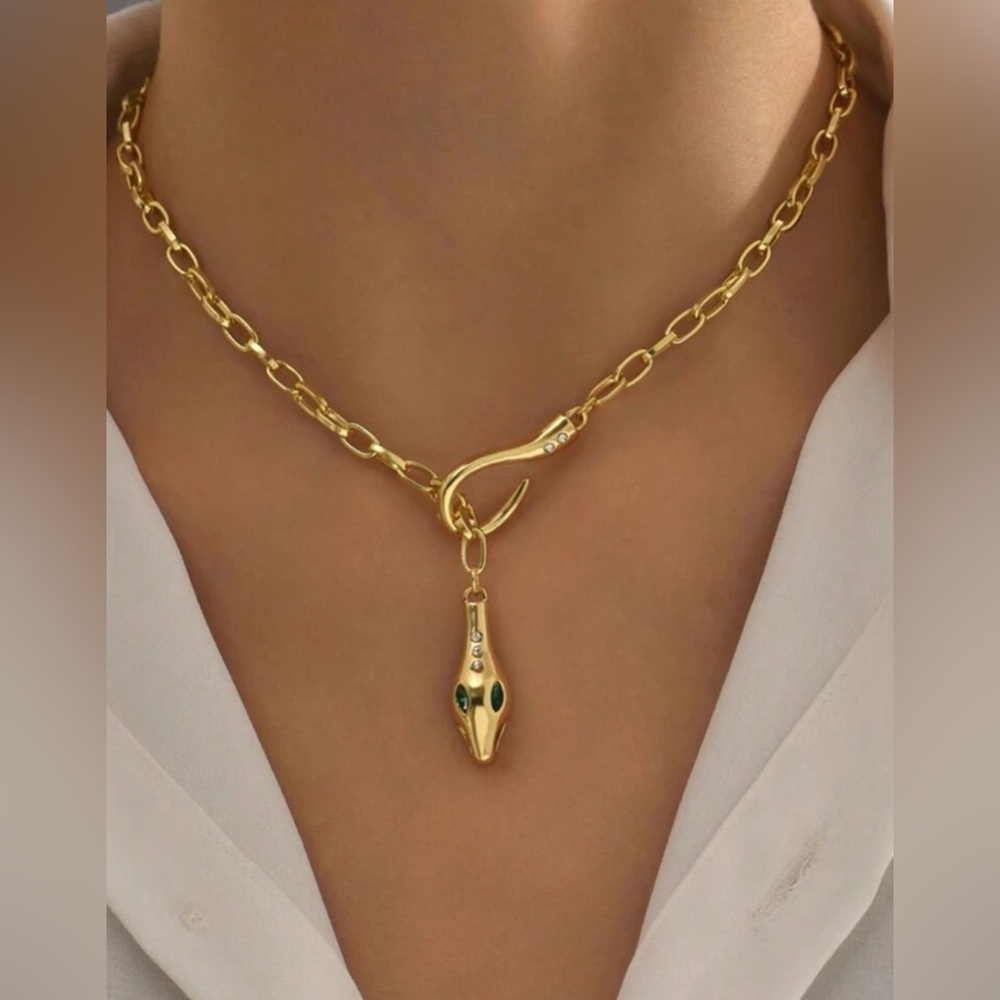 Gold Plated Stainless Steel Snake Lariat Necklace